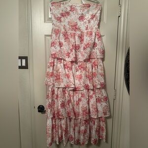 Altar'd State Strapless Dress with Pink Floral Design